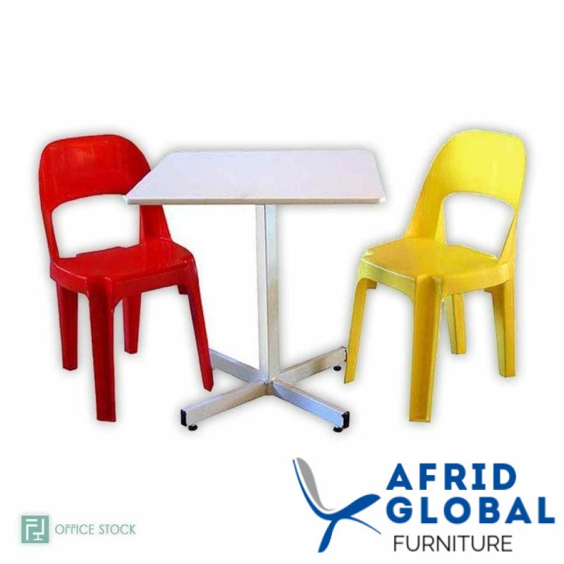 Square Canteen Table in White Melamine and Steel